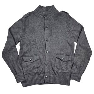 Converse One Star Knitted Sweater Mens Medium Grey Henley Mock Neck Heavy